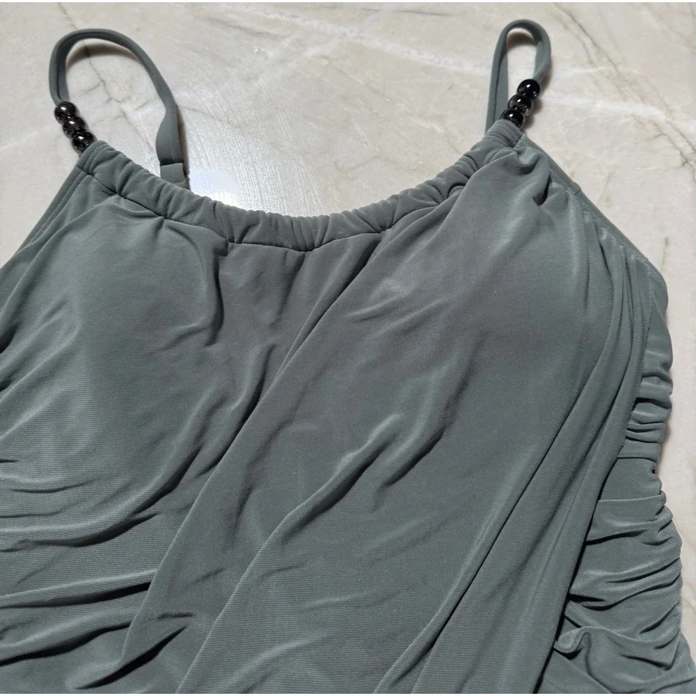 Magicsuit Crossover Shirred Swimdress Draped One Piece Swimsuit Sage Black 12